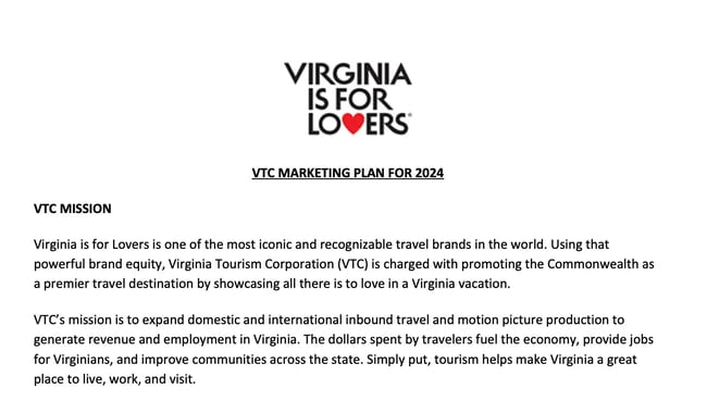marketing plan, virginia tourism corporation